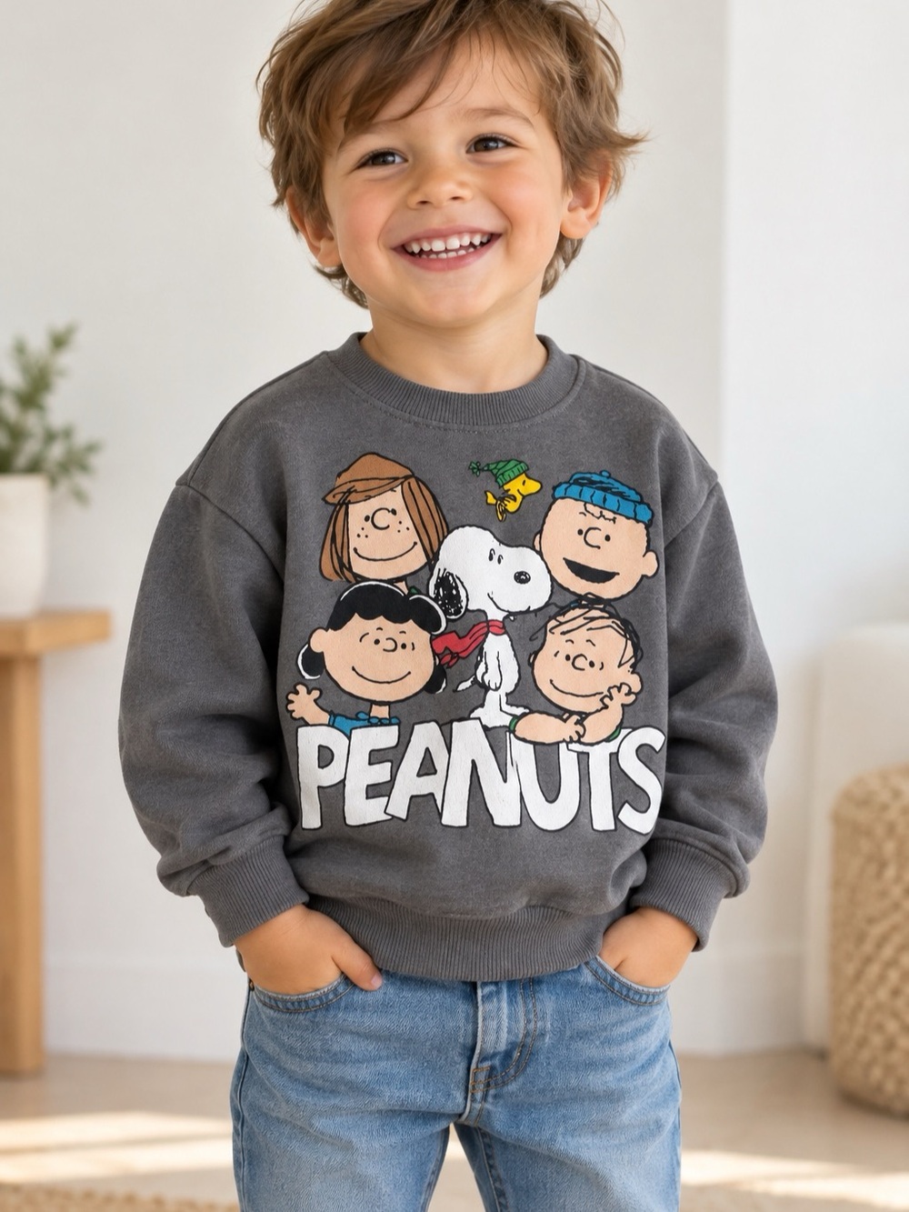 Zara Kids Peanuts Snoopy & Gang Toddler Graphic Crewneck Sweatshirt 2–3Y Gray